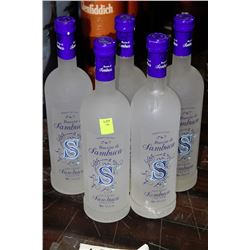 FIVE 750ML BOTTLES OF SAMBUCA LIQUEUR 40%