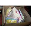 Image 1 : BOX OF QUILTING GUIDES, FABRICS, SUPPLIES & MORE
