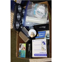 BOX OF BAKEWARE, IRON CAKE DECORATOR, NONSTICK
