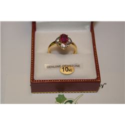 10KT YELLOW GOLD, WHITE SAPPHIRE & RUBY RING SIZE 7.5, WEIGHT 2.1GMS