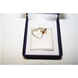HEART SHAPE PENDANT WITH MULTI GEMSTONE AND DIAMOND, WEIGHT 2.1GMS