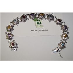 18KT WHITE GOLD OVER STERLING SILVER MULTI GEMSTONE BRACELET WEIGHT 24GMS