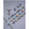 Image 1 : A SUITE OF LAPIZ LAZULI TURQUOISE AND DIAMOND JEWELLERY, Comprising a pair of earclips, each set ...