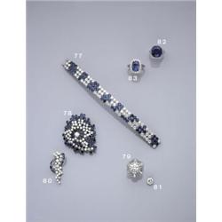 A FINE SAPPHIRE AND DIAMOND BRACELET CA 1960, Composed of three rows of claw set brilliant-cut di...