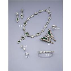 AN ART DECO EMERALD AND DIAMOND NECKLACE CA 1930, The necklace composed of a series of geometric ...