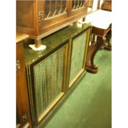 Regency style painted side cabinet with material and wire grill doors…