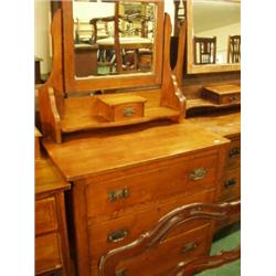 Late Victorian oak dressing chest with original mirror over three drawers…