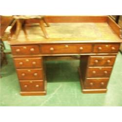Mid Victorian nine drawer mahogany pedestal desk with gallery top, original knobs and locks…