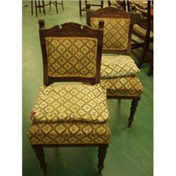 Set of four late Victorian satin walnut dining chairs with shaped padded backs…
