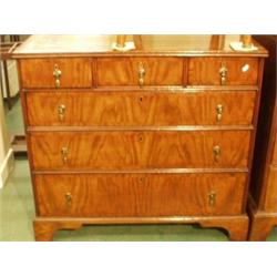 18c walnut chest of drawers, three over three, on square feet and drop handles, 38" wide…
