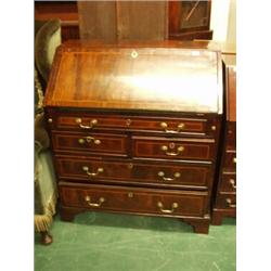 Late Georgian mahogany inlaid bureau with fitted interior, 36" wide…