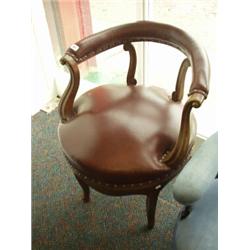 19c continental open arm swivel desk chair with leather seal on back and carved shaped legs…