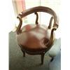 Image 1 : 19c continental open arm swivel desk chair with leather seal on back and carved shaped legs…