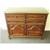Image 1 : Rosewood side cabinet comprising two fielded panel cupboards and four drawers on carved shaped le…
