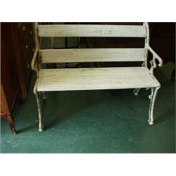 Victorian garden bench 43x32" with Gothic cast ends, stamped CN & Co with diamond reg mark…