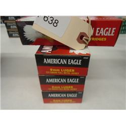 200 Rnds American Eagle 124 gr 9mm Luger FMJ