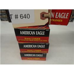 200 Rnds American Eagle 147 gr 9mm Luger FMJ Flat Point