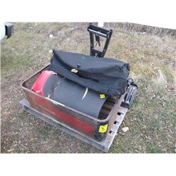 Pallet w/drop basket, ATV plow, rack bags & misc