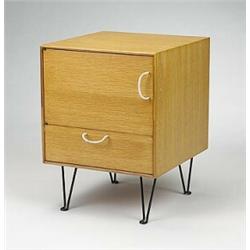 George Nelson, nightstand, Herman Miller, USA, c.1950, combed oak, enameled steel, 17.5...