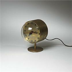 George Nelson, table clock, Howard Miller Clock Company, USA, 1950s, brass, acrylic, enam...
