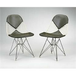 Charles and Ray Eames, DKR chairs, pair, Herman Miller, USA, c.1950, enameled metal, upho...