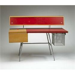 George Nelson, Home Office desk, Herman Miller, USA, c. 1948, primavera, leather, steel<b...