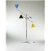 Image 1 : Arredoluce, Three-arm floor lamp, Italy, c. 1950s, chrome steel, enameled metal, A rare v...