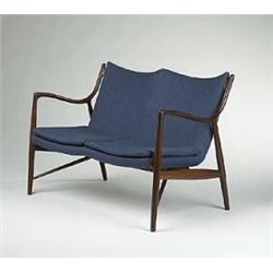 Finn Juhl, settee, Niels Vodder, Denmark, c. 1946, rosewood, upholstery, 47"w x 27.5"d ...