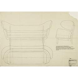 Finn Juhl, original sofa rendering, 1951, ink on paper, 23.25 x 33, This is the origina...