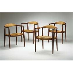 Hans Wegner, The Chair, set of eight, Johannes Hansen, Denmark, 1960s, teak, cane, 23 w...