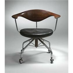 Hans Wegner, Swivel desk chair, Johannes Hansen, Denmark, 1955, teak, leather, steel, 2...
