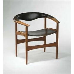Hovmand Olsen, armchair, Denmark, c. 1950, teak, leather, 28"w x 28"d x 28"h, Branded m...