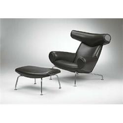 Hans Wegner, Ox chair and ottoman, Johannes Hansen, Denmark, c.1960, leather upholstered ...