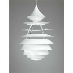 Poul Henningsen, Egg lamp, Louis Poulsen, Denmark, 1967, enameled metals, 27"dia x 43"h...