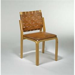 Alvar Aalto, Y-leg chair, Artek, Finland, c.1947, laminated birch, leather, 17.5"w x 19...
