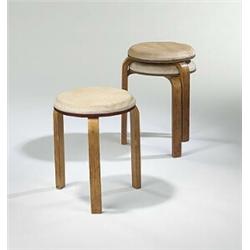 Alvar Aalto, L-leg stools, set of three, Finmar, Finland, 1933, birch, muslin over horseh...