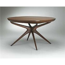 Vladimir Kagan, dining table, Kagan-Dreyfuss, Inc., USA, 1959, walnut, 49.75"dia x 28.5...