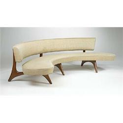 Vladimir Kagan, Floating Curved Sofa, Kagan-Dreyfuss, Inc., USA, c. 1955, walnut, wool up...