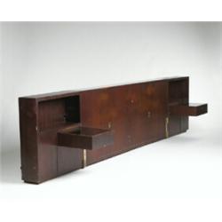 Vladimir Kagan, headboard, Kagan-Dreyfuss, Inc., USA, 1959, walnut, black cararra glass, ...