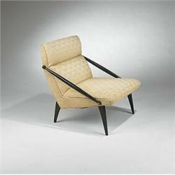 Gio Ponti, lounge chair, Singer & Sons, Italy, 1950s, lacquered walnut, brass, upholstery...