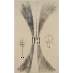 Harry Bertoia, untitled, 1961, ink monotype on rice paper, 39 x 24, Three studies for s...