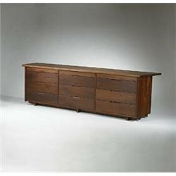 George Nakashima, Twelve Drawer Cabinet, USA, c.1966, American black walnut, 102"w x 21.5...