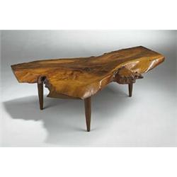 George Nakashima, Slab Coffee Table, USA, c.1959, American black walnut, rosewood, 44"w x...