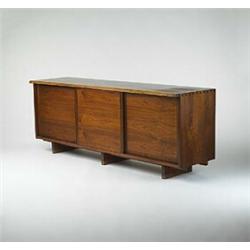 George Nakashima, Sliding Door Cabinet, USA, 1970, walnut, 84"w x 22.5"d x 32"h, Free-e...