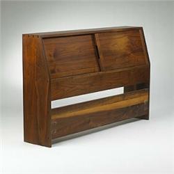 George Nakashima, Storage Headboard, USA, 1970, walnut, 56"w x 12"d x 36"h, Two sliding...