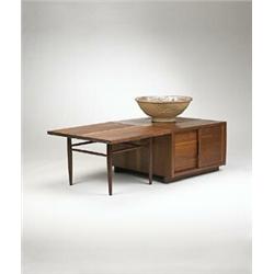 George Nakashima, table, USA, 1970, walnut, 32"w x 27"d x 18.5"h, The end table and cab...