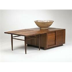 George Nakashima, cabinet, USA, 1970, walnut, 30"w x 32"d x 18.75"h, A unique form with...