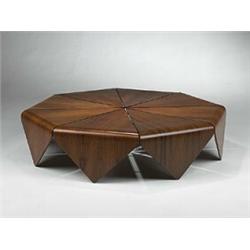 Brazilian, coffee table, 1960s, rosewood, iron, 42"dia x 10"h, This rare table design i...