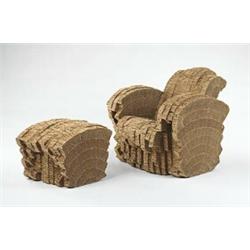 Frank Gehry, Little Beaver chair and ottoman, Vitra, USA/Germany, 1987, cardboard, 33"w...