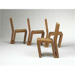 Frank Gehry, Easy Edges dining chairs, set of four, Easy Edges, Inc., USA, 1973, cardboar...